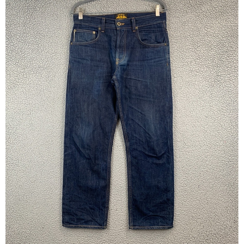 Brave Star Mens Jeans 32x28 Straight Blue Selvedge A Cone Denim Button Fly